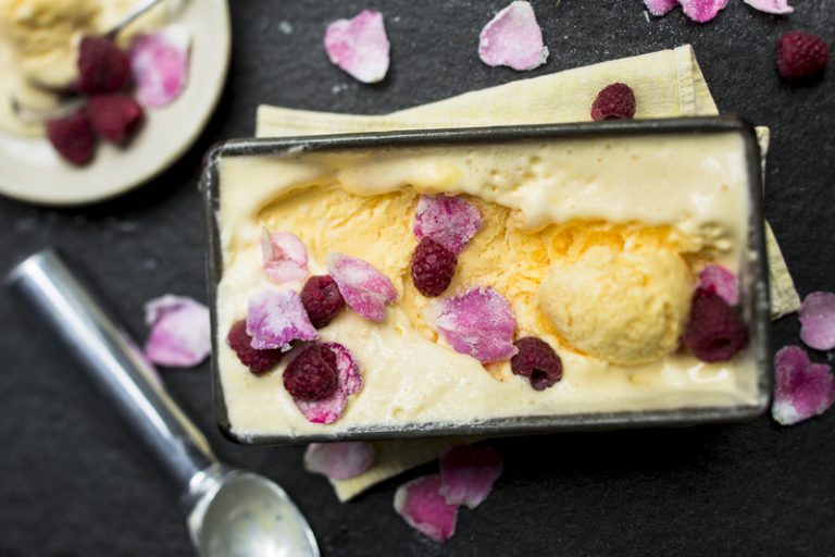 Lemon Myrtle Semifreddo With Candied Rose Petals: Recipe