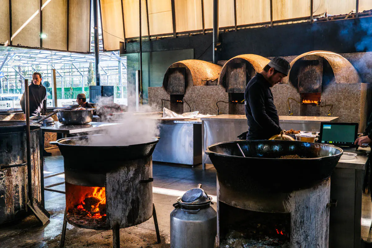 Giant plov cauldrons at Besh Qozon