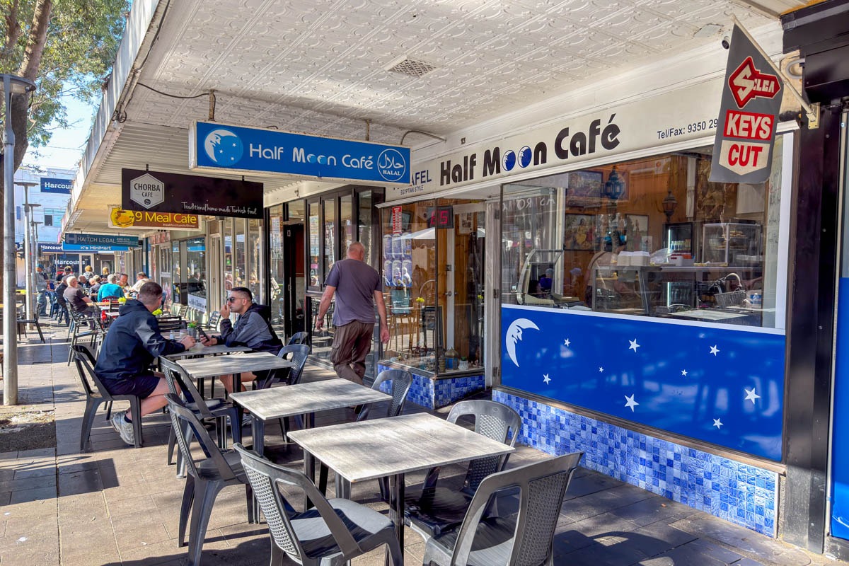 coburg street scene front of half moon cafe