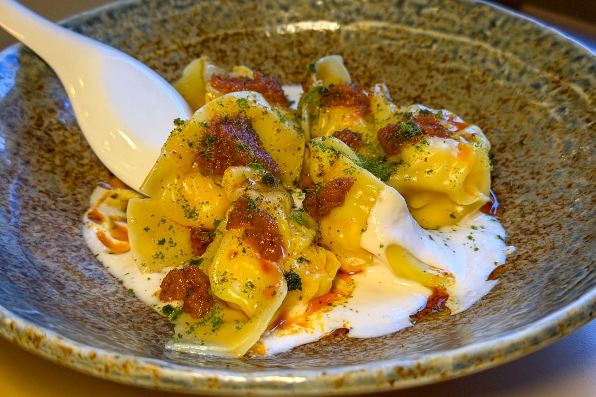 tom yum dumplings at past/port dining at the waterside hotel