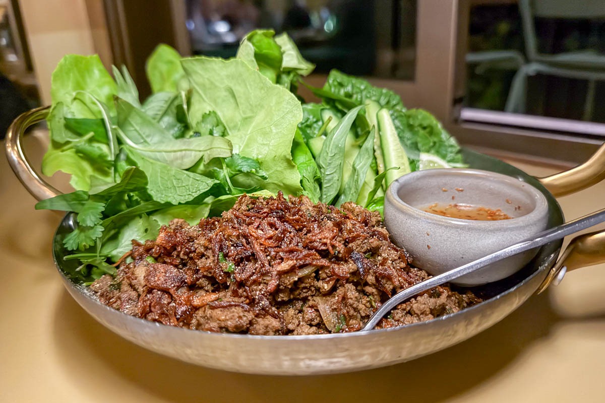 lamb larb at past/port dining at the waterside hotel